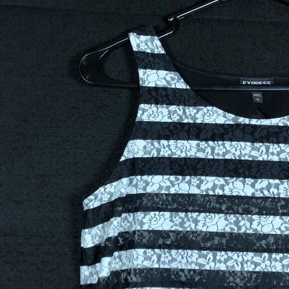 Express Womens Blouse Black White Lace Striped Sheer Tank Scoop Neck Stretch S - Picture 4 of 12